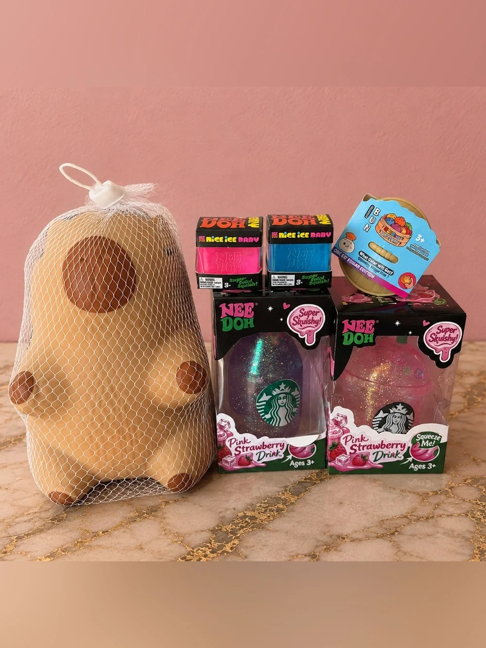 Starbucks Pink & Purple Glitter, Capybara, Nice Ice Babies NeeDoh &Dumpling mini